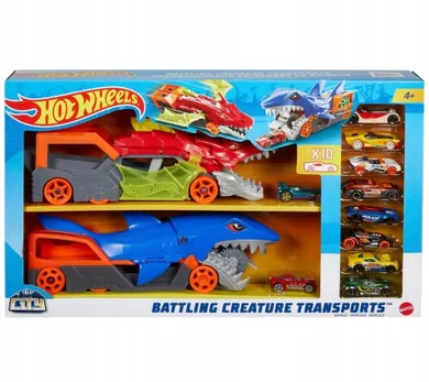 Hot Wheels, Transportery Rekin i Smok i 10 autek, zestaw