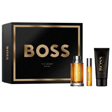 Hugo Boss, Boss The Scent For Man, zestaw: woda toaletowa, spray, 100 ml + woda toaletowa, spray, 10 ml + żel pod prysznic, 100 ml