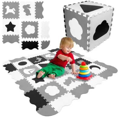 Humbi, mata piankowa, puzzle, zoo i kształty, szary-biały-czarny, 150-150 cm