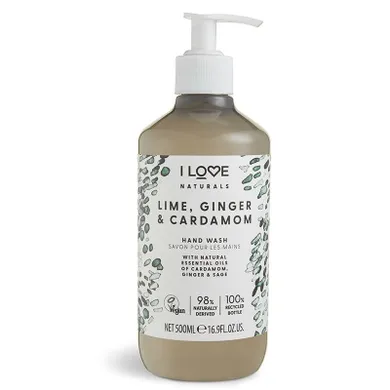 I Love, Naturals Hand Wash, żel do mycia rąk, Lime Ginger & Cardamon, 500 ml