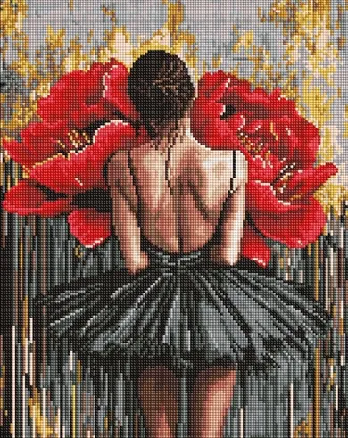 Ideyka, diamentowa mozaika, Baletnica z piwoniami, 40-50 cm