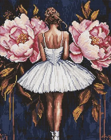 Ideyka, diamentowa mozaika, Baletnica z piwoniami, 40-50 cm