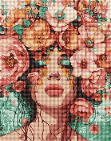 Ideyka, diamentowa mozaika, Dziewczyna w kwiatach, 40-50 cm