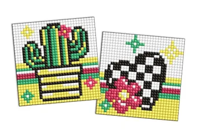 Ideyka, diamentowa mozaika na naklejce, Kwiat i kaktus, 9-9 cm