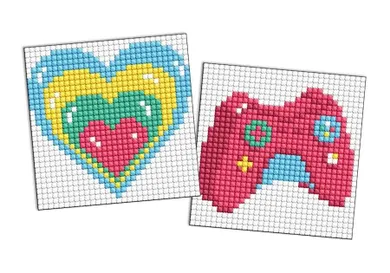 Ideyka, diamentowa mozaika na naklejce, Serce i joystick, 9-9 cm