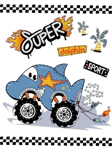 Ideyka, diamentowa mozaika, Samochód delfin, 15-20 cm