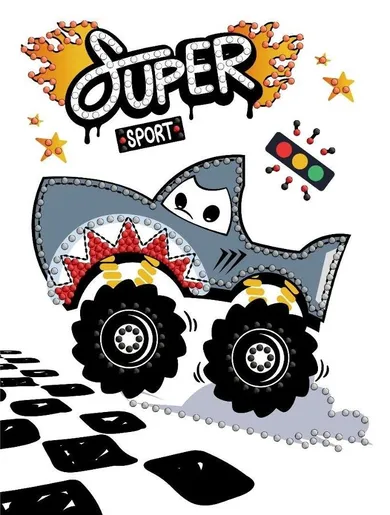 Ideyka, diamentowa mozaika, Samochód rekin, 15-20 cm