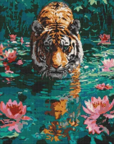Ideyka, diamentowa mozaika, Tygrys na polowaniu, 40-50 cm