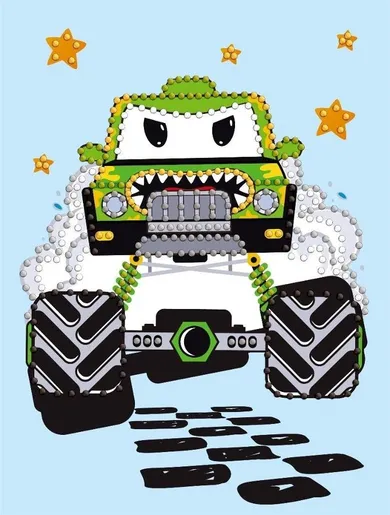 Ideyka, diamentowa mozaika, Zielony samochodzik, 15-20 cm