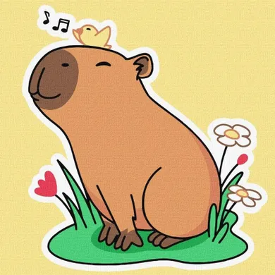 Ideyka, malowanie po numerach, Kapibara słucha śpiewu..