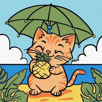 Ideyka, malowanie po numerach, Kot i ananas, 25-25 cm