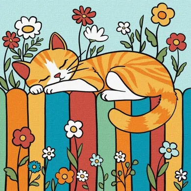 Ideyka, malowanie po numerach, Kot na ogrodzeniu