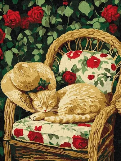 Ideyka, malowanie po numerach, kot w ogrodzie, 30-40 cm