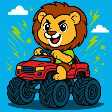 Ideyka, malowanie po numerach, Lew w samochodzie Kid