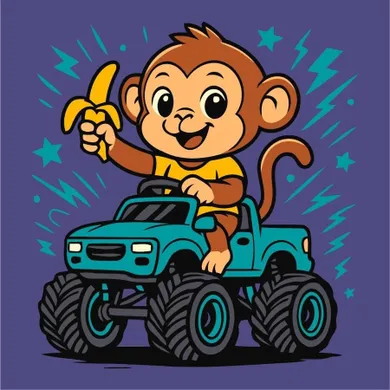 Ideyka, malowanie po numerach, Małpa w samochodzie Kids