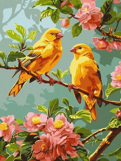 Ideyka, malowanie po numerach, wiosenne kanarki, 30-40 cm