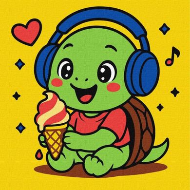 Ideyka, malowanie po numerach, Żółwik je lody, 25-25 cm