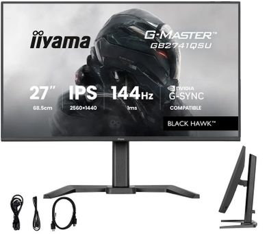 Iiyama, monitor, 27", GB2741QSU-B1 IPS, QHD, 144Hz, 1ms, 2xUSB, Adaptive G-SYNC, HDMI, DP, 350cd, HAS (150) PIVOT