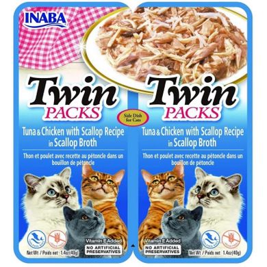 Inaba, Cat Twin, tuńczyk z kurczakiem przegrzebki, przysmak dla kotów, 2-40g