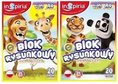 Inspiria, blok rysunkowy, biały, A4, 20 kartek, 90g, 20 szt.