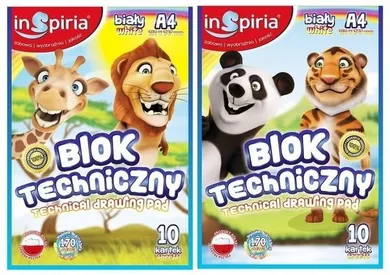 InSpiria, blok techniczny, A4, 10 kartek, 170g, biały, 10 szt.