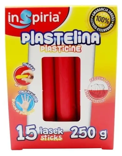 Inspiria, plastelina, czerwona, 15 lasek, 250g