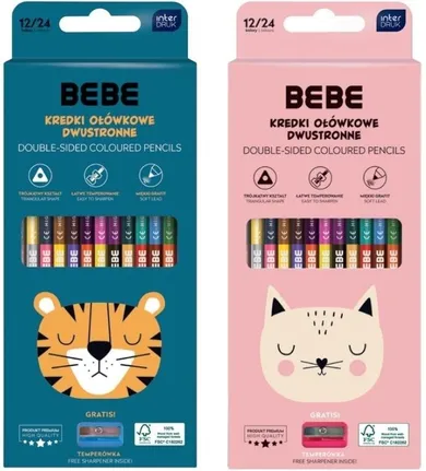 Interdruk, BB Friends, kredki ołówkowe dwustronnez temperówką, trójkątne, 24 kolory, 1 szt.