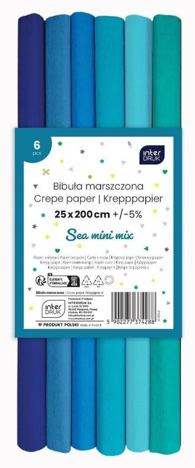 Interdruk, bibuła marszczona, Sea, 200-25 cm, 6 szt.