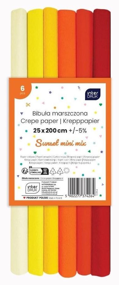 Interdruk, bibuła marszczona, Sunset, 200-25 cm, 6 szt.