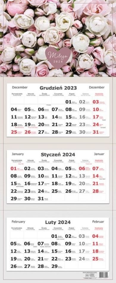 Interdruk, kalendarz 2024, trójdzielny, kwiaty