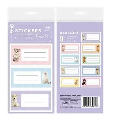 Interdruk, naklejki na zeszyty, puppy sign