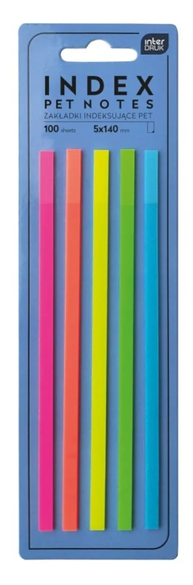 Interdruk, Pet notes, zakładki indeksujące, paski, neon, 140 mm, 100 szt.