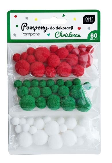 Interdruk, pompony do dekoracji, świąteczne, 60 szt.