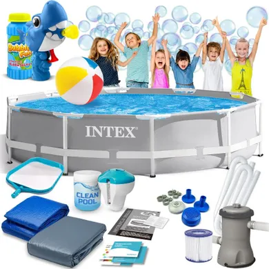 Intex, basen ogrodowy, stelażowy + maszynka do baniek, 15w1, 305-76 cm