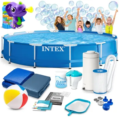 Intex, basen ogrodowy, stelażowy, 16w1, z maszyną do baniek, 366-76 cm