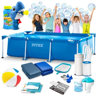 Intex, basen ogrodowy, stelażowy, 300-200-75 cm + maszynka do baniek