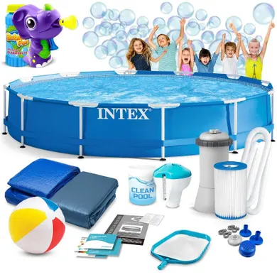 Intex, basen ogrodowy, stelażowy, 366-76 cm + maszynka do baniek