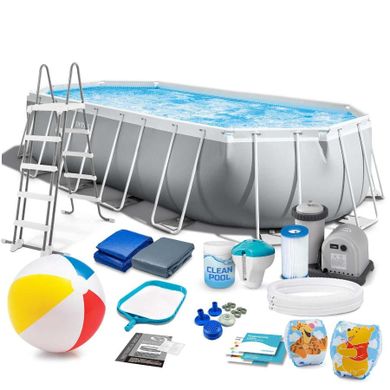 Intex, basen ogrodowy stelażowy prostokątny, 610-305-122cm, zestaw 18w1
