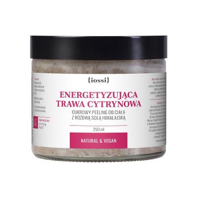 Iossi, Energetyzująca Trawa Cytrynowa, energetyzujący cukrowy peeling do ciała z różową solą himalajską, 250 ml