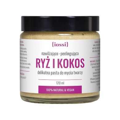 Iossi, Ryż i Kokos, delikatna pasta do mycia twarzy, nawilżająco-peelingująca z proteinami ryżowymi i ekstraktem z kokosa, 120 ml
