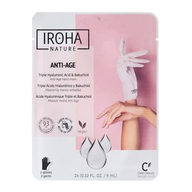 Iroha Nature, Anti-Age Hand Mask, przeciwstarzeniowa maska do rąk w formie rękawic, Triple Hyaluronic Acid & Bakuchiol, 2-9ml