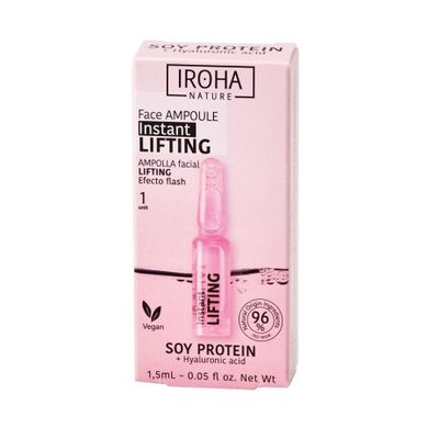 Iroha Nature, Instant Flash Lifting Face Ampoule, liftingująco-ujędrniająca ampułka do twarzy z białkiem sojowym i kwasem hialuronowym, 1.5 ml
