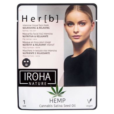 Iroha Nature, Nourishing & Relaxing Tissue Face Mask, intensywnie odżywczo-relaksacyjna maseczka w płachcie do twarzy, Cannabis, 20g