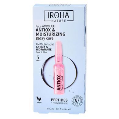Iroha Nature, Peptides Antiox Face Ampoule, antyoksydacyjno-nawilżające ampułki do twarzy z peptydami, 5-1.5 ml
