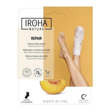 Iroha Nature, Repair Foot Mask, regenerująca maseczka do stóp w formie skarpet, Peach & Shea Butter, 2-9ml