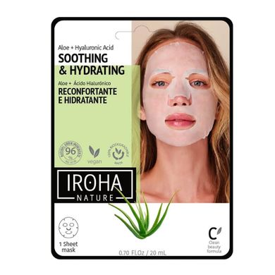 Iroha Nature, Soothing & Hydrating Tissue Face Mask, nawilżająca maska w płachcie z aloesem i kwasem hialuronowym, 20 ml