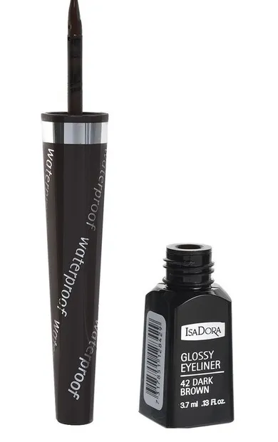 IsaDora, Glossy Eyeliner, Waterproof liner w pędzelku, 42 Dark Brown, 3.7 ml