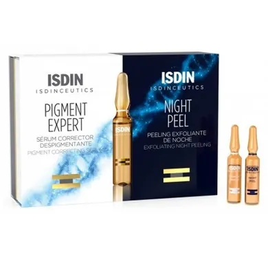 Isdin, Isdinceutics, Day & Night Depigmenting Routine, zestaw: serum do twarzy + peeling złuszczający na noc, 20 ampułek