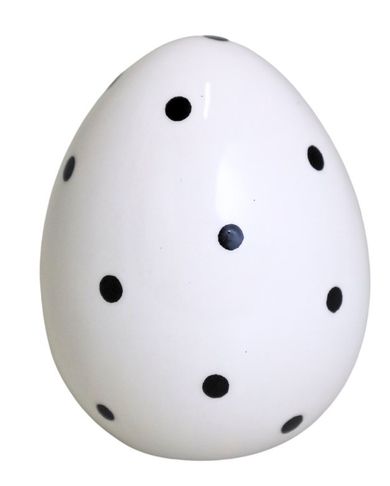Jajko ceramiczne, białe w czarne kropki, duże, 14-14-17 cm