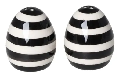 Jajko ceramiczne, sól/pieprz, w paski, biało-czarne, 4-4-5 cm, 1 szt.